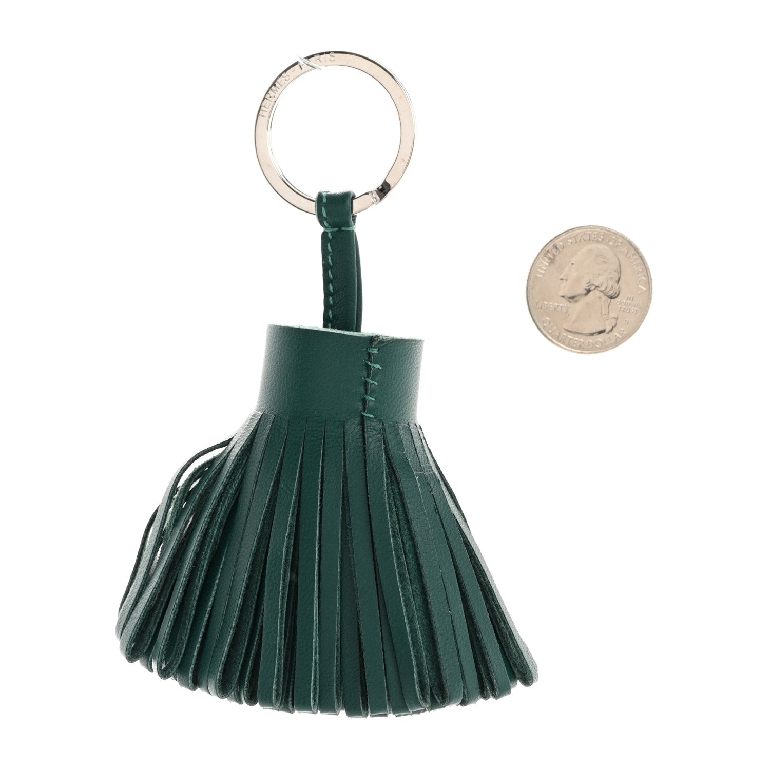 Hermes Lambskin Carmen Tassel Key Holder Malachite 2 of 7