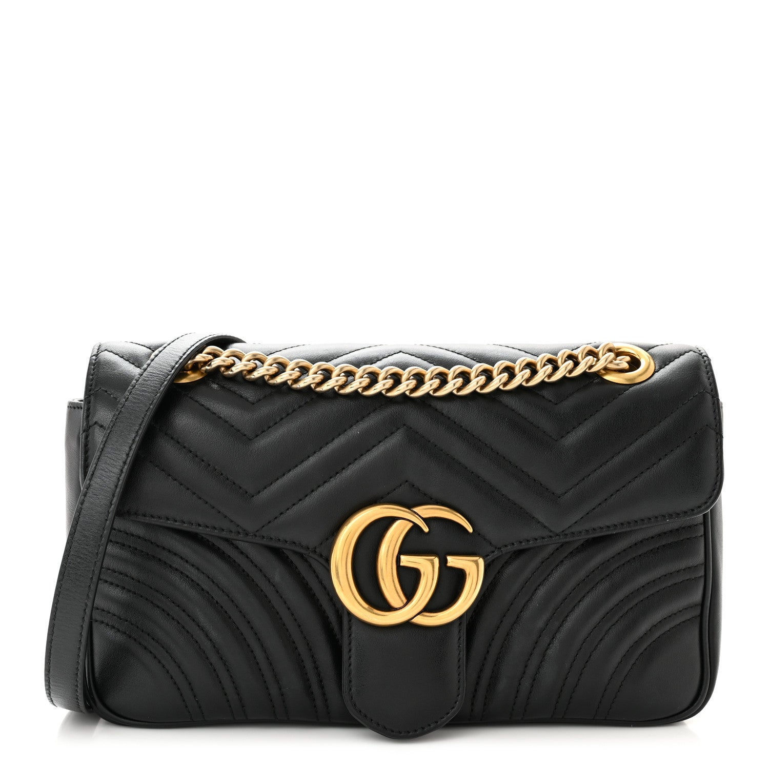 Gucci Calfskin Matelasse Small GG Marmont Shoulder Bag Black 1 of 11