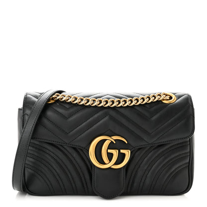 Gucci Calfskin Matelasse Small GG Marmont Shoulder Bag Black 1 of 11