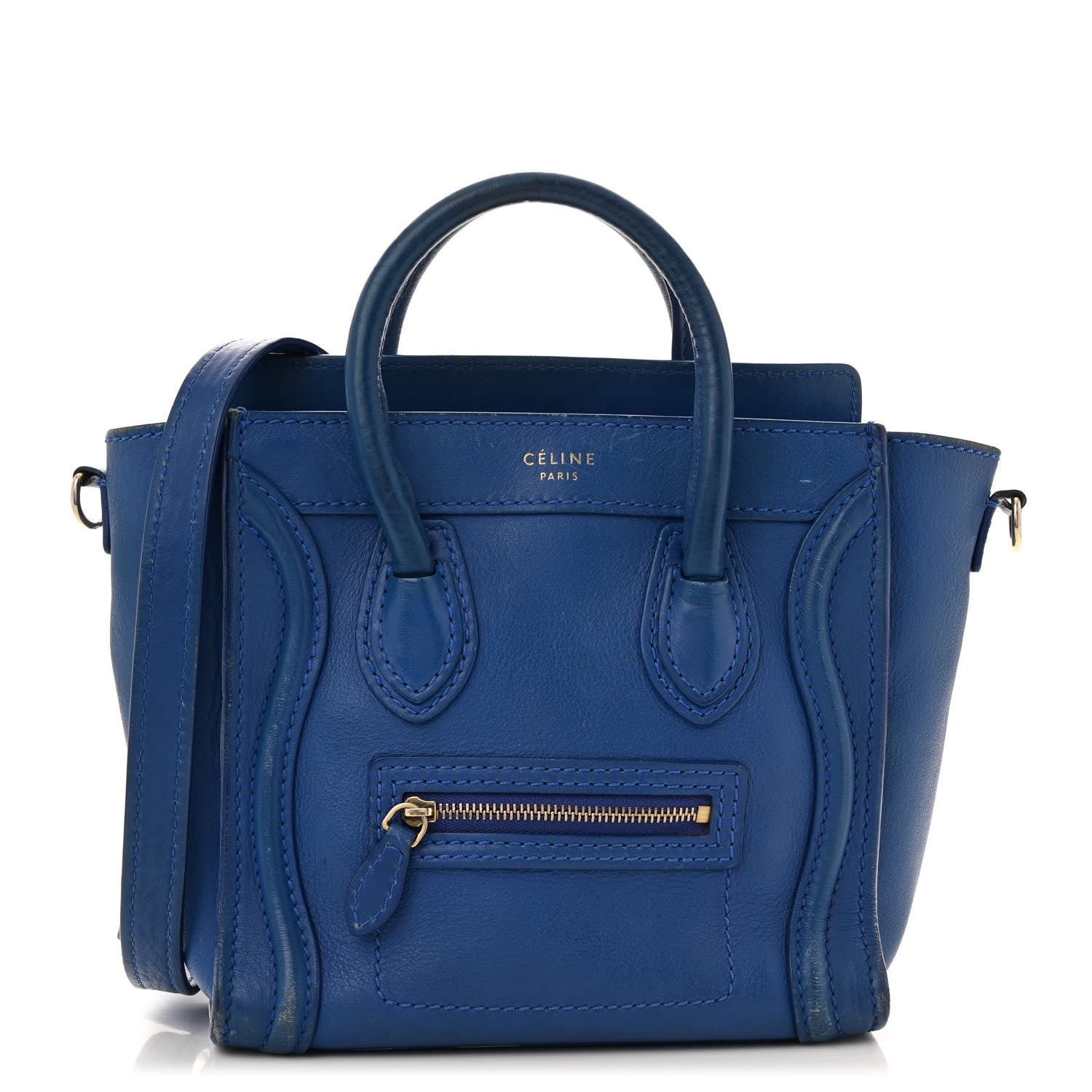 Celine Drummed Calfskin Nano Luggage Indigo 1 of 14