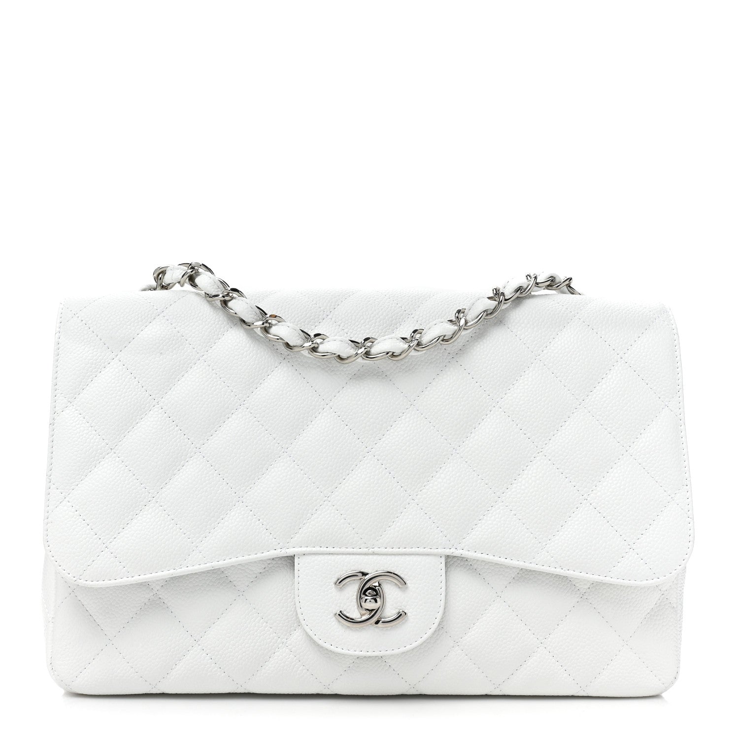 Chanel Caviar Quilted Jumbo Single Flap White 1 of 9