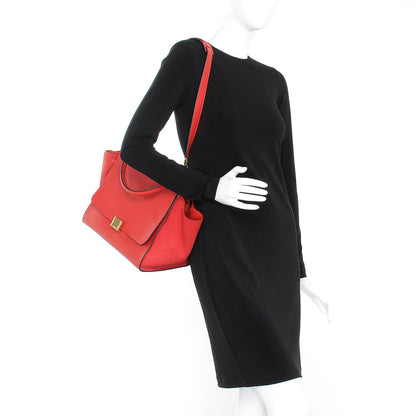 Celine Drummed Calfskin Suede Medium Trapeze Coquelicot 2 of 14