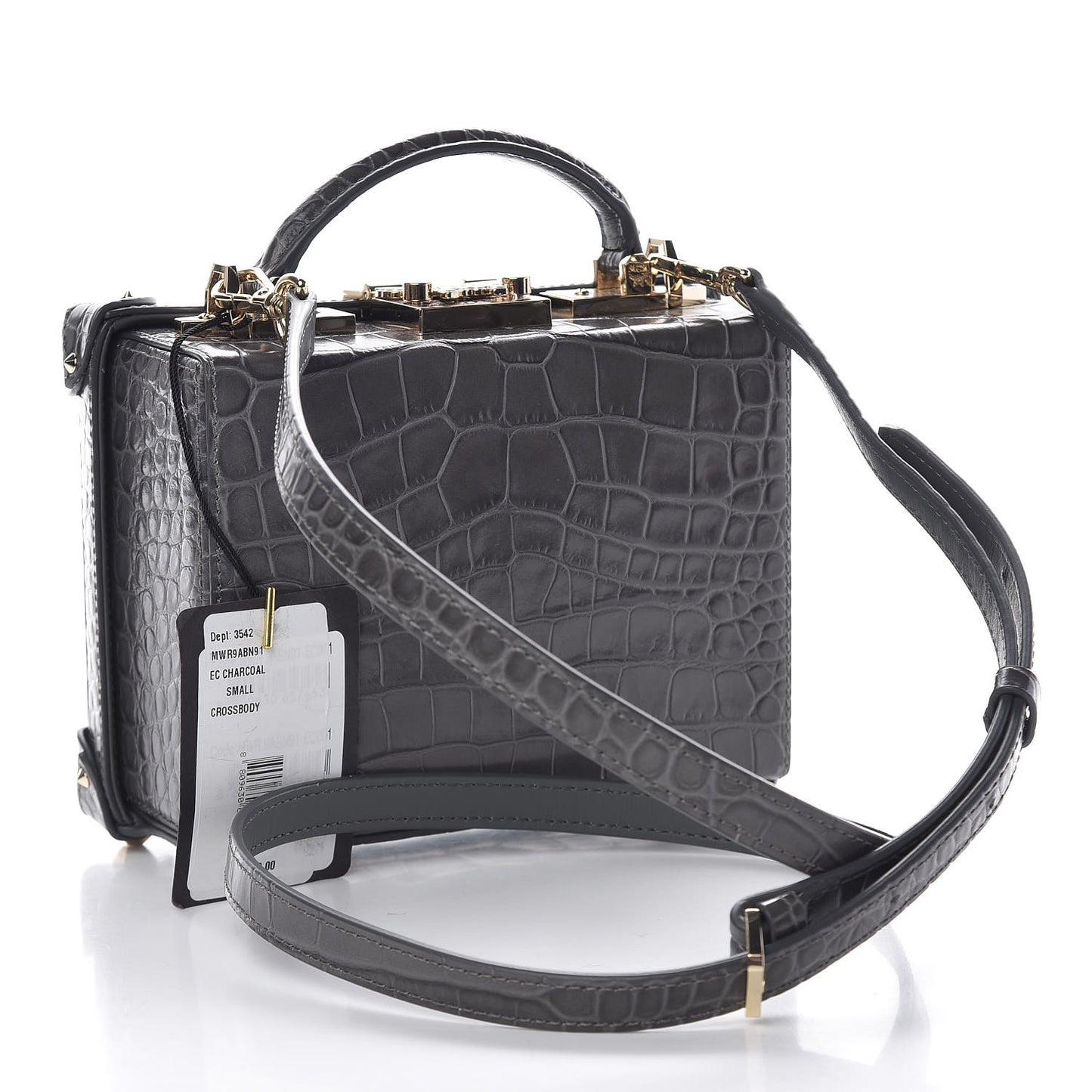 Calfskin Crocodile Embossed Small Berlin Crossbody Charcoal