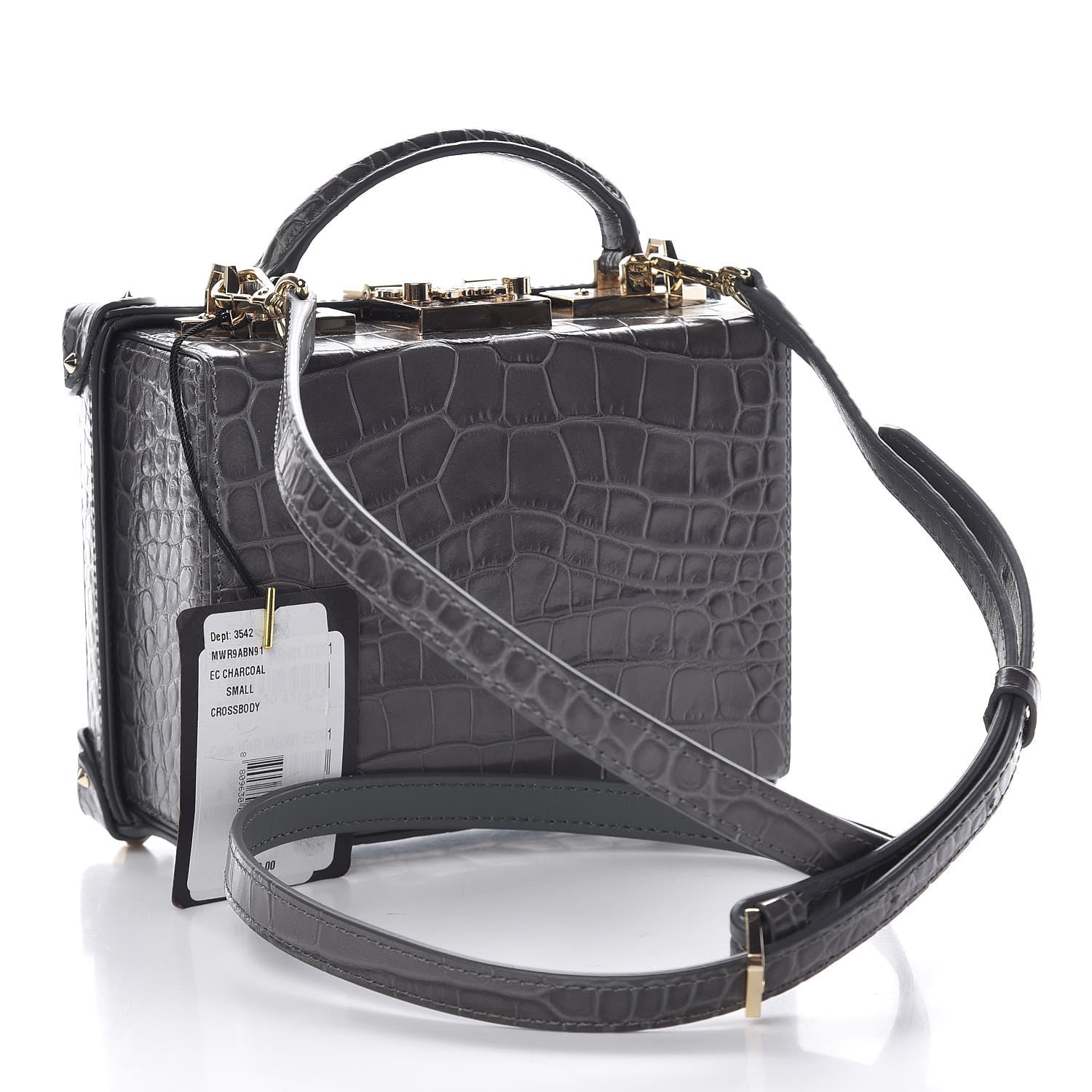 MCM Calfskin Crocodile Embossed Small Berlin Crossbody Charcoal 3 of 11