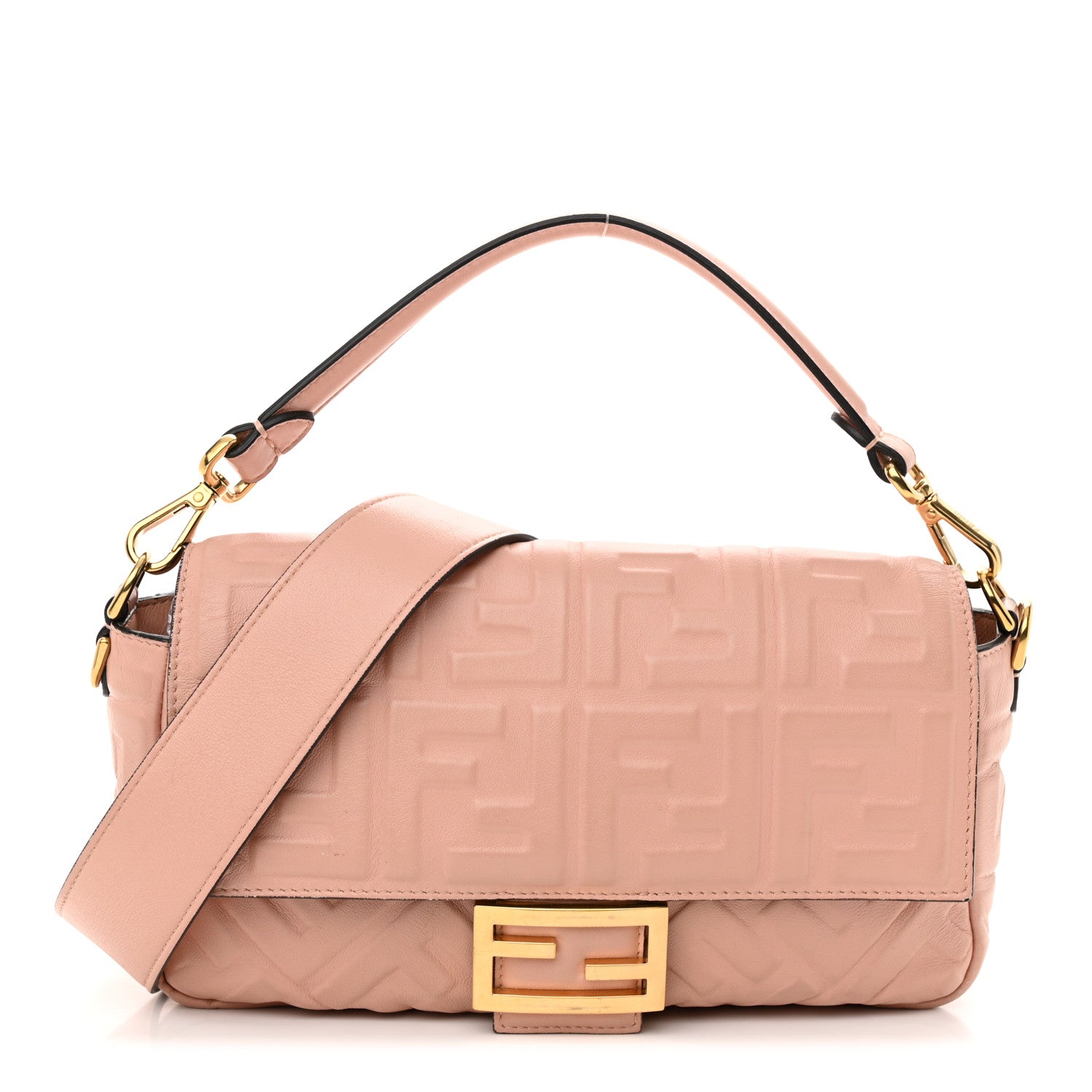 Fendi Nappa FF 1974 Embossed Baguette Rosa Bourbon 1 of 16
