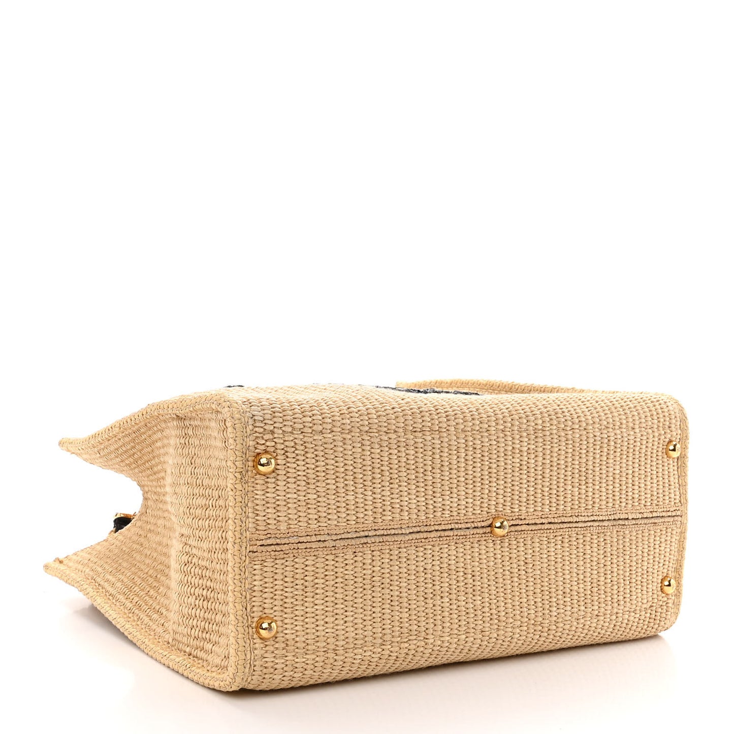 Straw Vitello King Plexiglass Woven Medium Fendi Sunshine Shopper Tote Natural Black