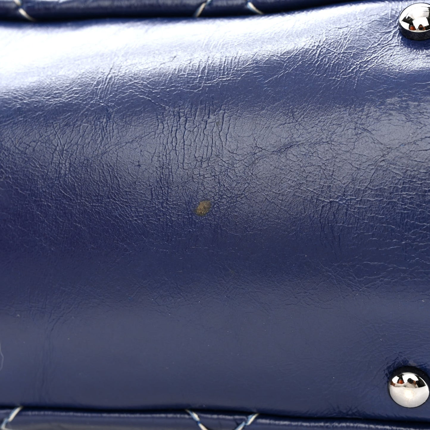Glazed Goatskin Double Stitch Shoulder Bag Navy Blue