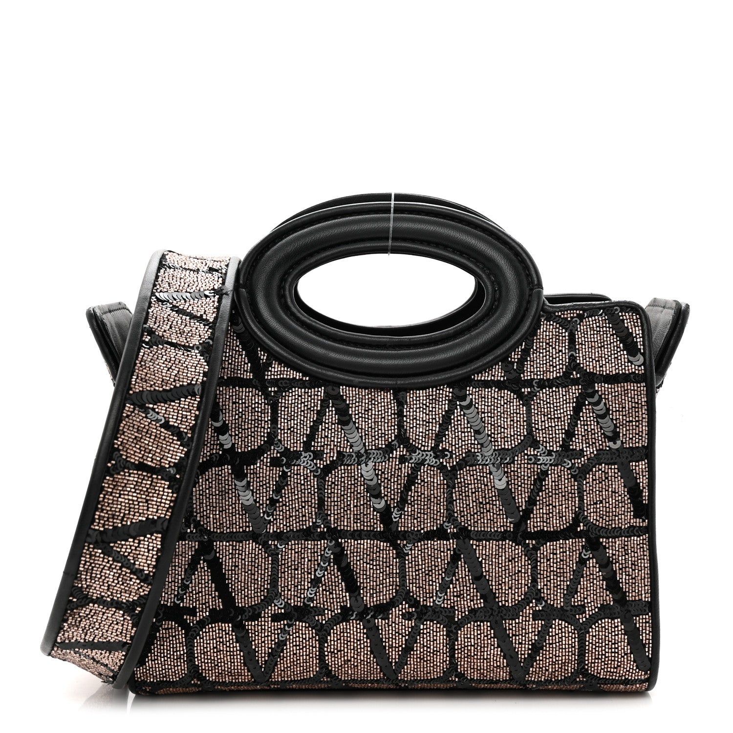 Valentino Garavani Sequins Toile Iconographe Calfskin Beaded Mini Le Troisieme Shopping Bag Black Rose 1 of 11