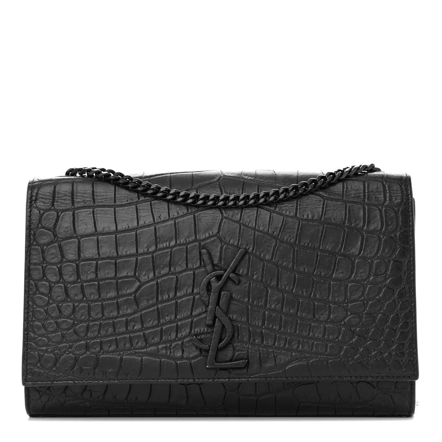 Saint Laurent Calfskin Crocodile Embossed Medium Classic Monogram Kate Satchel Black 1 of 10