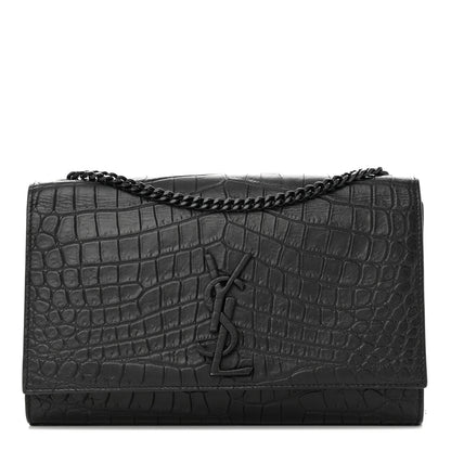 Saint Laurent Calfskin Crocodile Embossed Medium Classic Monogram Kate Satchel Black 1 of 10