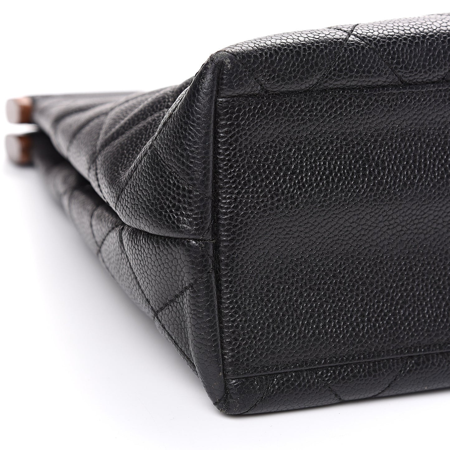 Caviar Quilted Wood Handle Tote Black