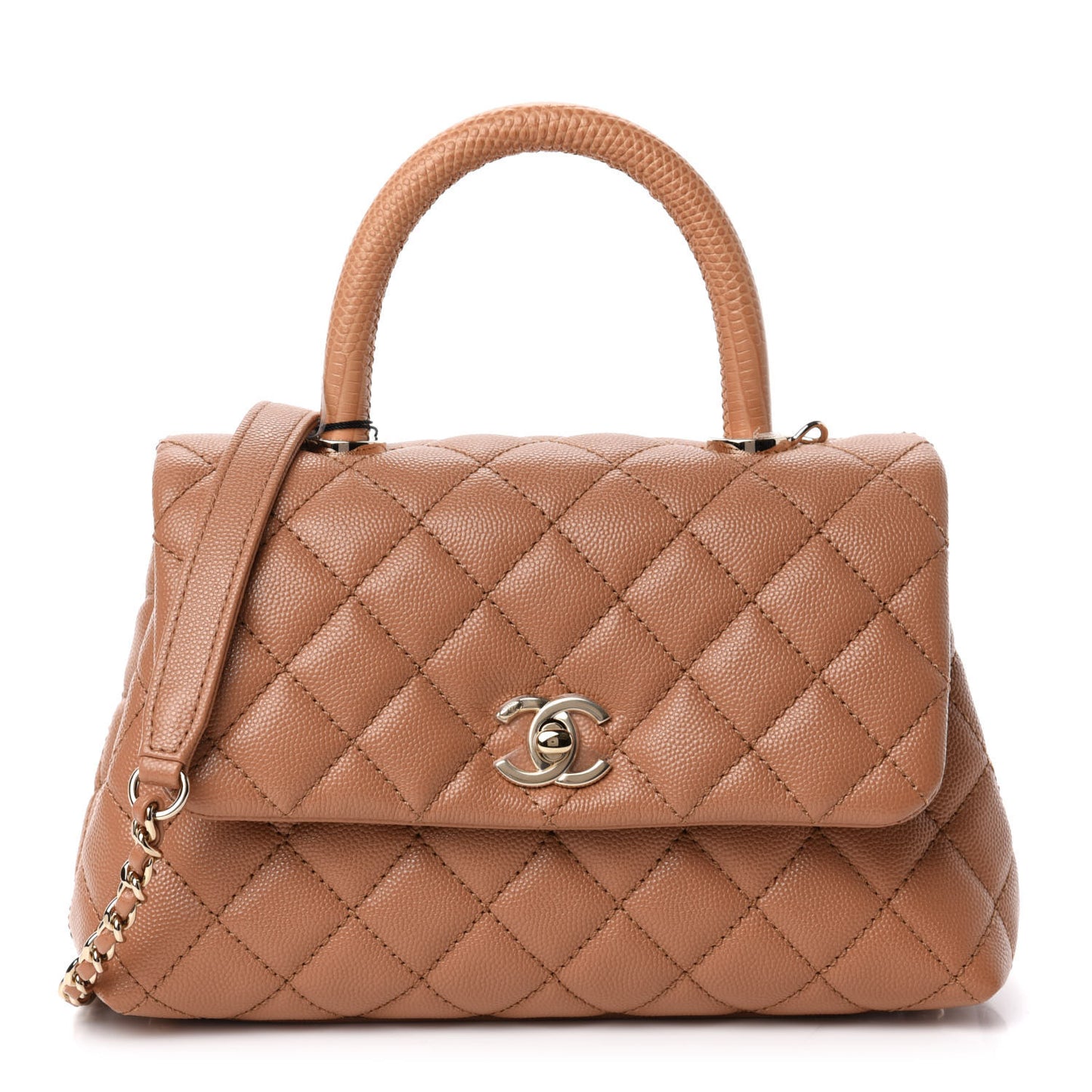 Caviar Quilted Lizard Embossed Mini Coco Handle Flap Brown