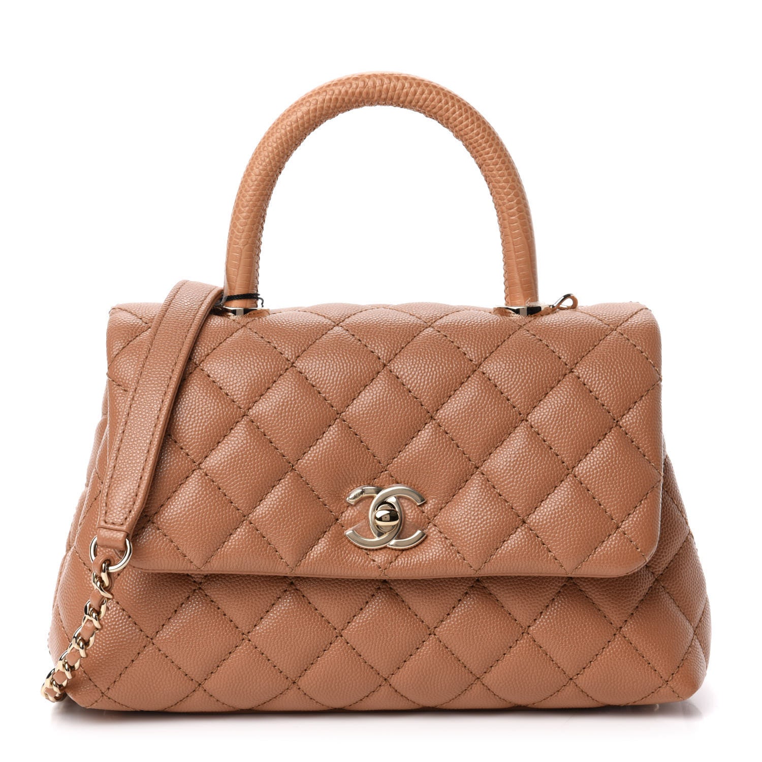Chanel Caviar Quilted Lizard Embossed Mini Coco Handle Flap Brown 1 of 12