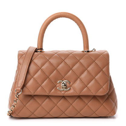 Chanel Caviar Quilted Lizard Embossed Mini Coco Handle Flap Brown 1 of 12