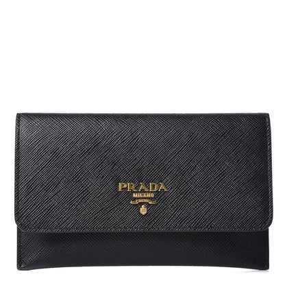 Prada Saffiano Metal Flap Wallet Black 1 of 9