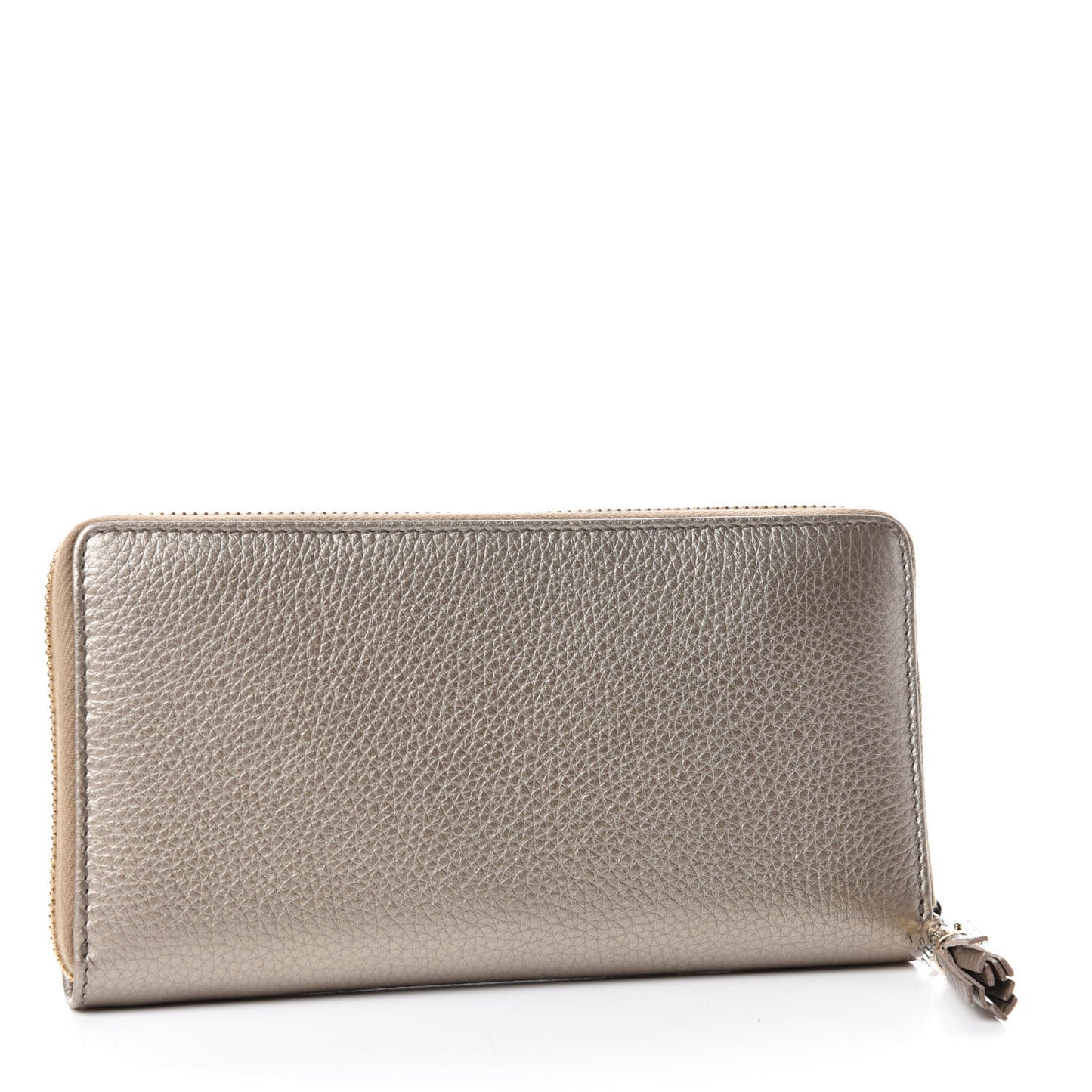Metallic Pebbled Calfskin Soho Zip Around Wallet Golden Beige