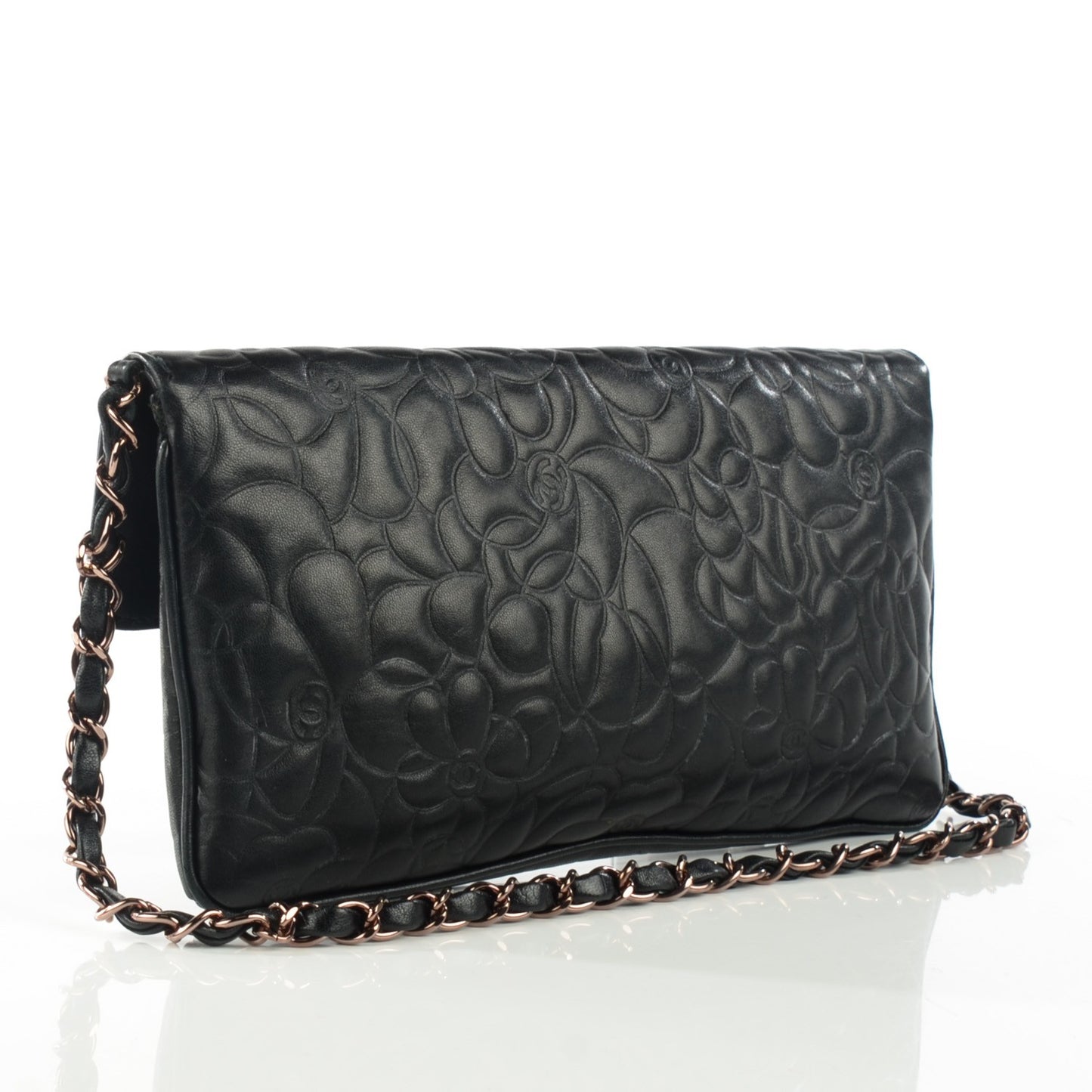 Lambskin Camellia Embossed Flap Pochette Black
