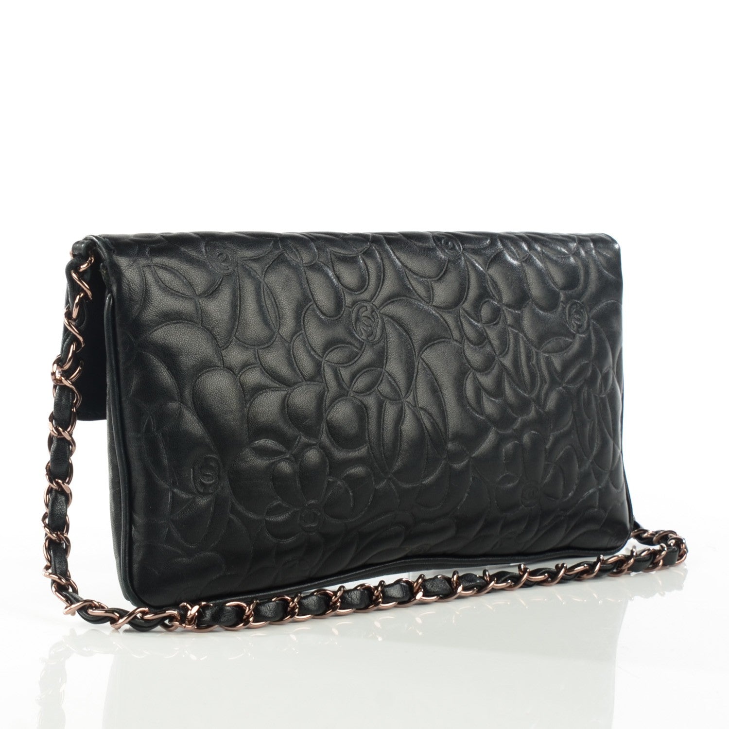 Chanel Lambskin Camellia Embossed Flap Pochette Black 3 of 8