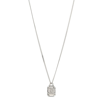 Chanel Crystal Baguette CC Mirror Pendant Necklace Silver 1 of 7