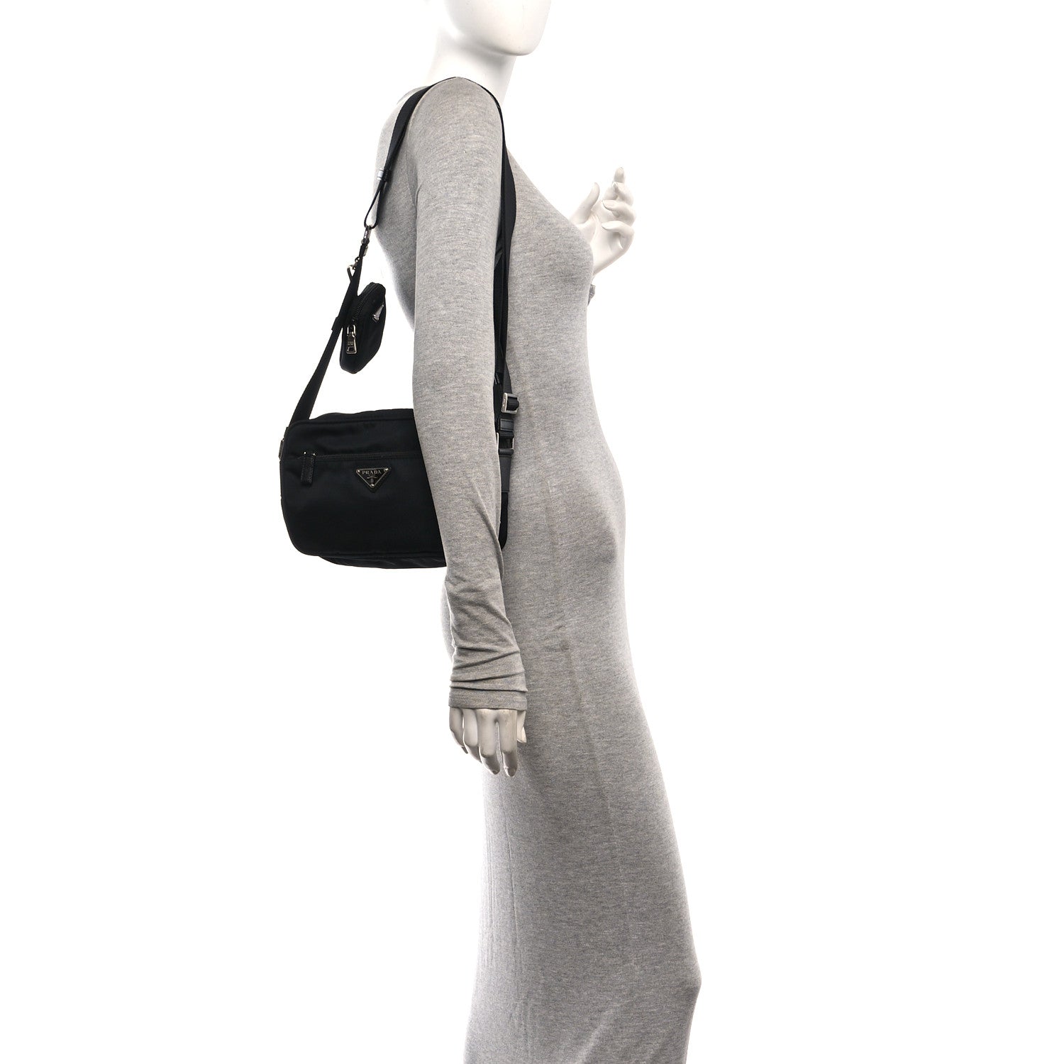 Prada Re-Nylon Vela Saffiano Pocket Double Zip Shoulder Bag Black Black 2 of 10