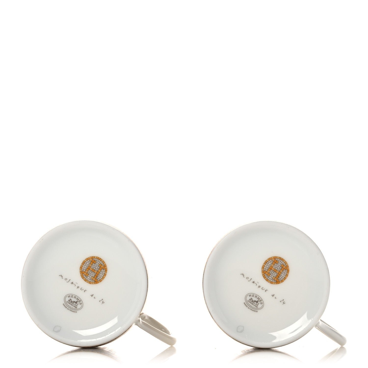Hermes Porcelain Mosaique Au 24 Gold Coffee Cup and Saucer Set of 2 7 of 12