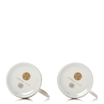 Hermes Porcelain Mosaique Au 24 Gold Coffee Cup and Saucer Set of 2 7 of 12