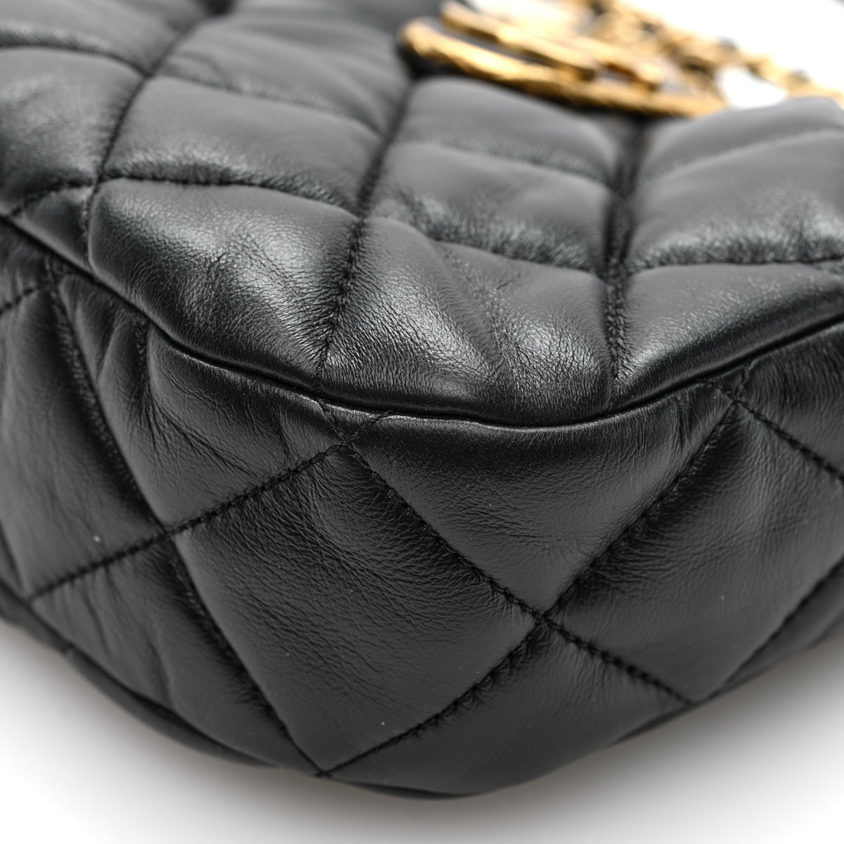 Lambskin Quilted Small Chain Hobo Black