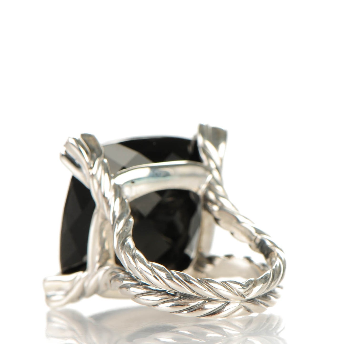 Sterling Silver Black Onyx Pave Diamond 20mm Cushion On Point Ring 51.5 6