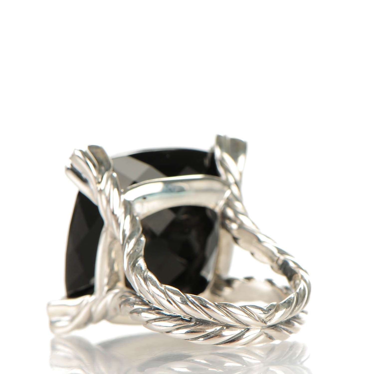 David Yurman Sterling Silver Black Onyx Pave Diamond 20mm Cushion On Point Ring 51.5 6 3 of 5
