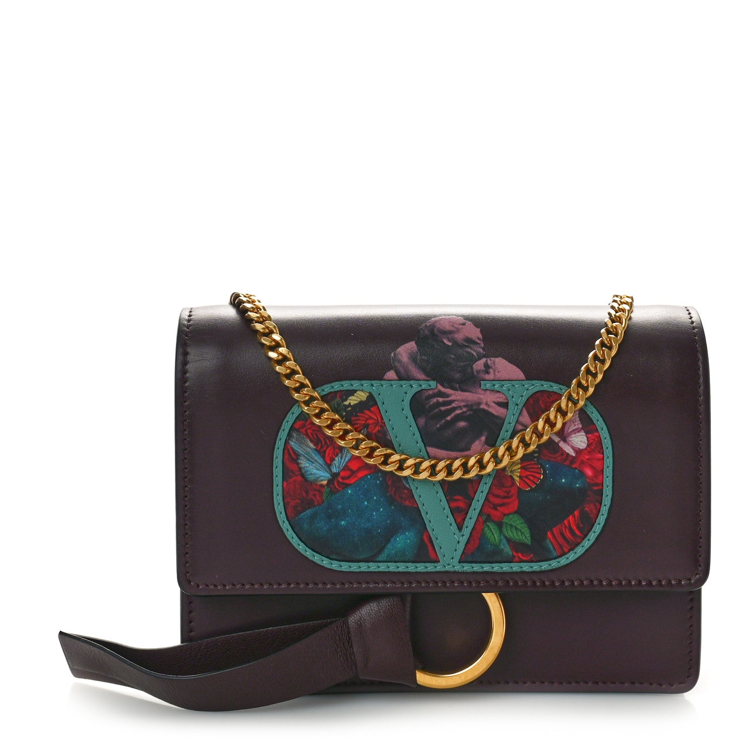Valentino Garavani X UNDERCOVER Smooth Calfskin Graphic Print VSling Chain Crossbody Bag Rubin 1 of 9