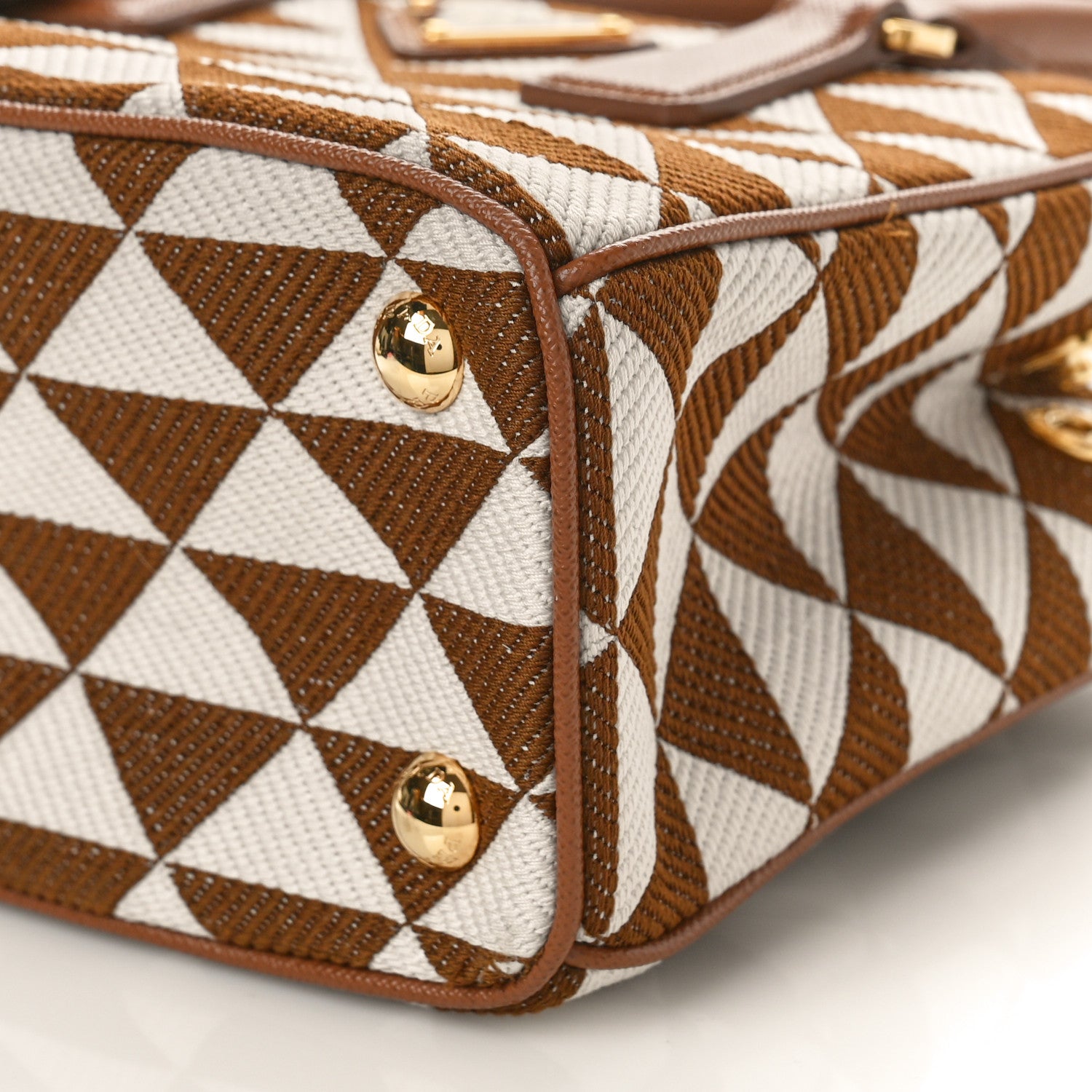 Prada Jacquard Saffiano Triangolo Symbole Embroidered Mini Galleria Double Zip Tote Tabacco Talco 8 of 9