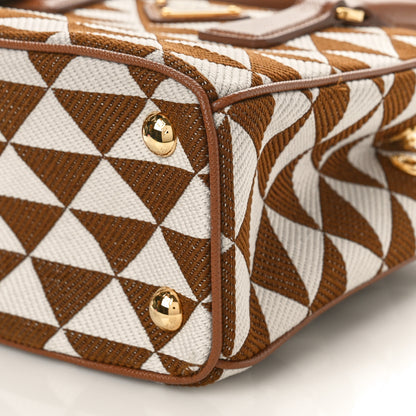 Prada Jacquard Saffiano Triangolo Symbole Embroidered Mini Galleria Double Zip Tote Tabacco Talco 8 of 9