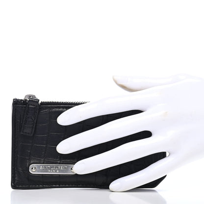 Saint Laurent Calfskin Crocodile Embossed 5 Fragments Zip Pouch Card Holder Black 2 of 8