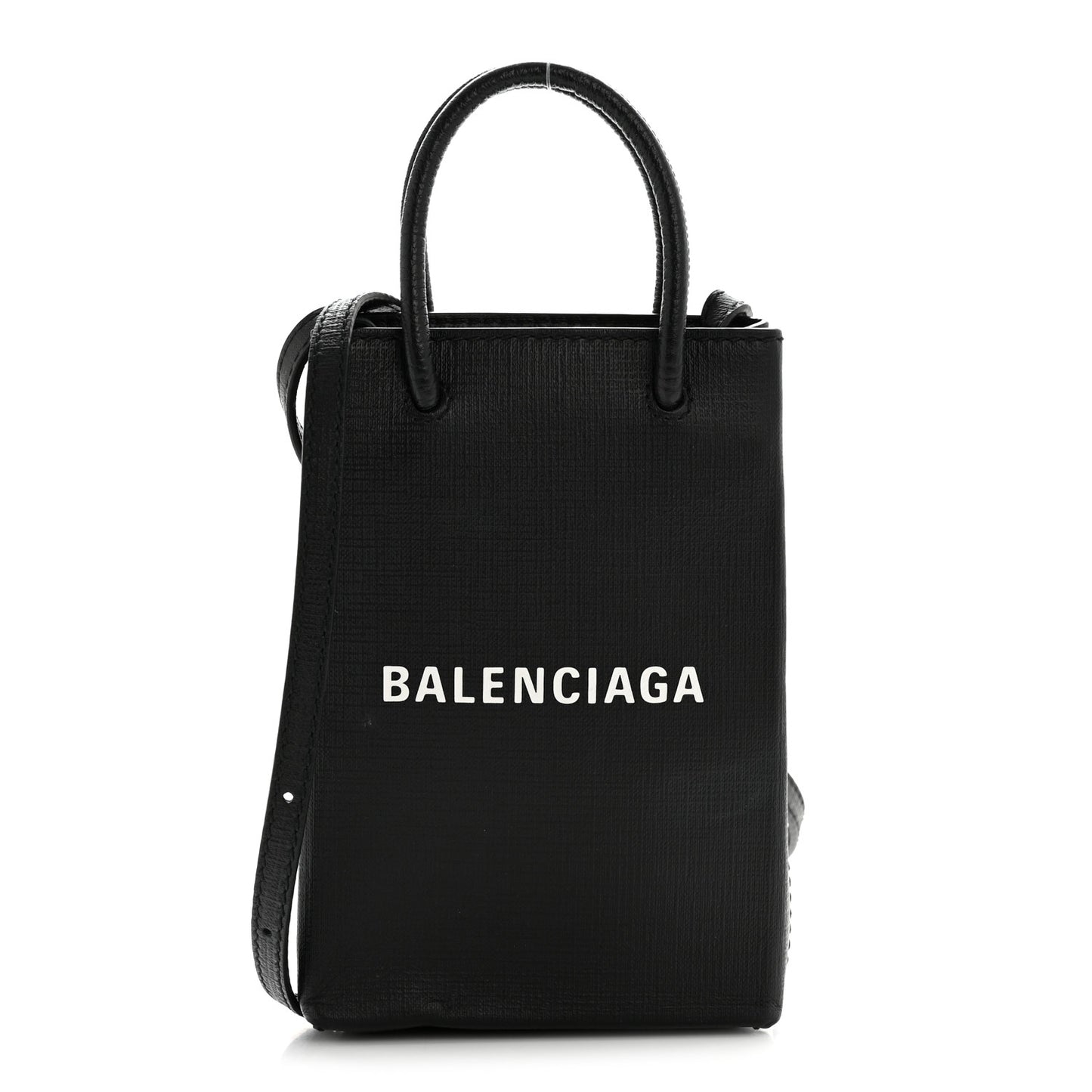 Squared Calfskin Logo Shopping Phone Holder Bag Black