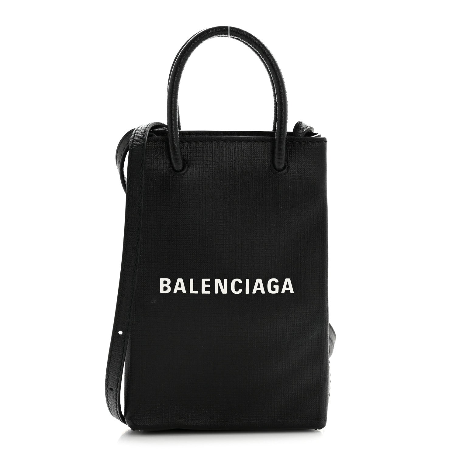 Balenciaga Squared Calfskin Logo Shopping Phone Holder Bag Black 1 of 13