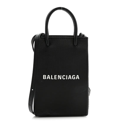Balenciaga Squared Calfskin Logo Shopping Phone Holder Bag Black 1 of 13