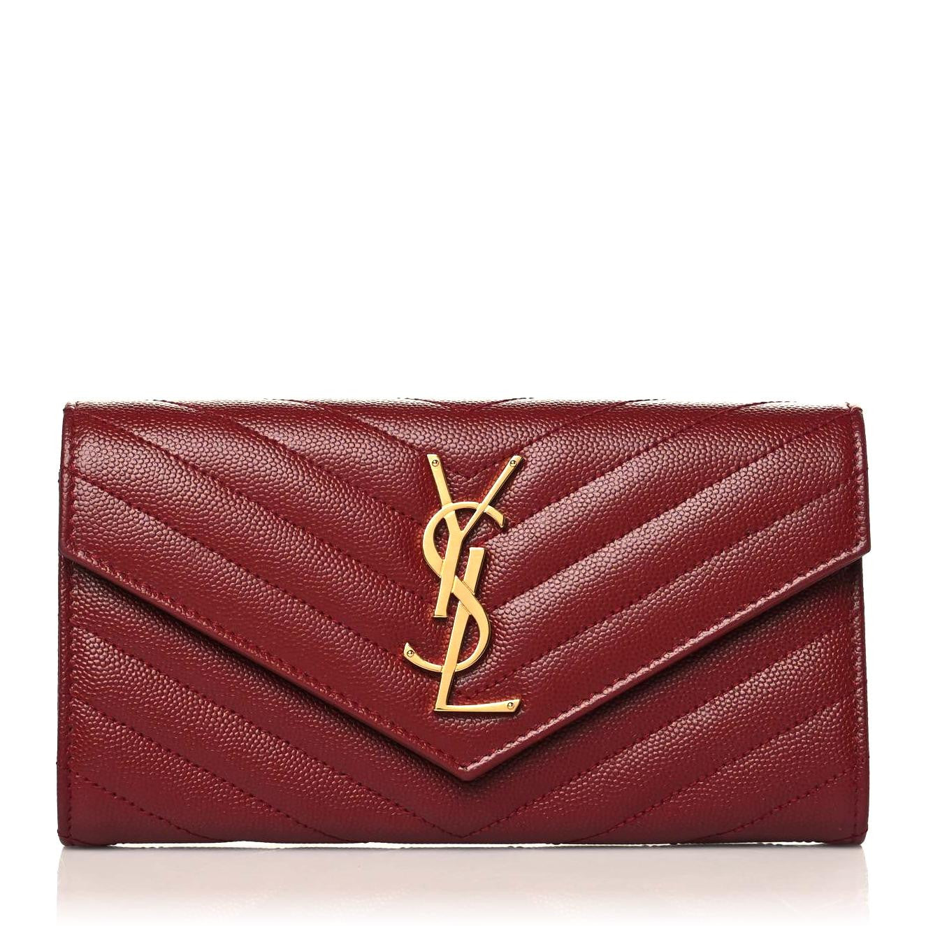 Saint Laurent Grain De Poudre Matelasse Chevron Monogram Flap Wallet Red 1 of 7