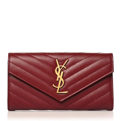 Saint Laurent Grain De Poudre Matelasse Chevron Monogram Flap Wallet Red 1 of 7