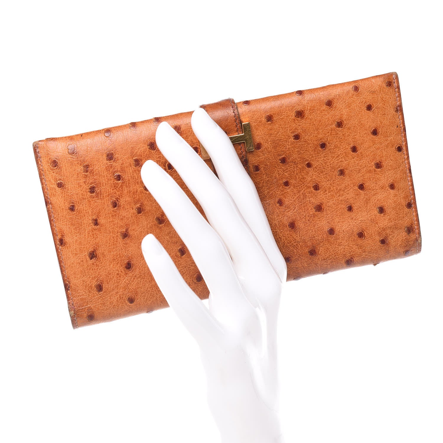 Hermes Ostrich Bearn Wallet Gold 2 of 17