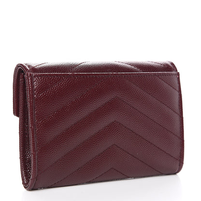 Saint Laurent Grain De Poudre Matelasse Chevron Small Monogram Envelope Wallet Burgundy 2 of 6