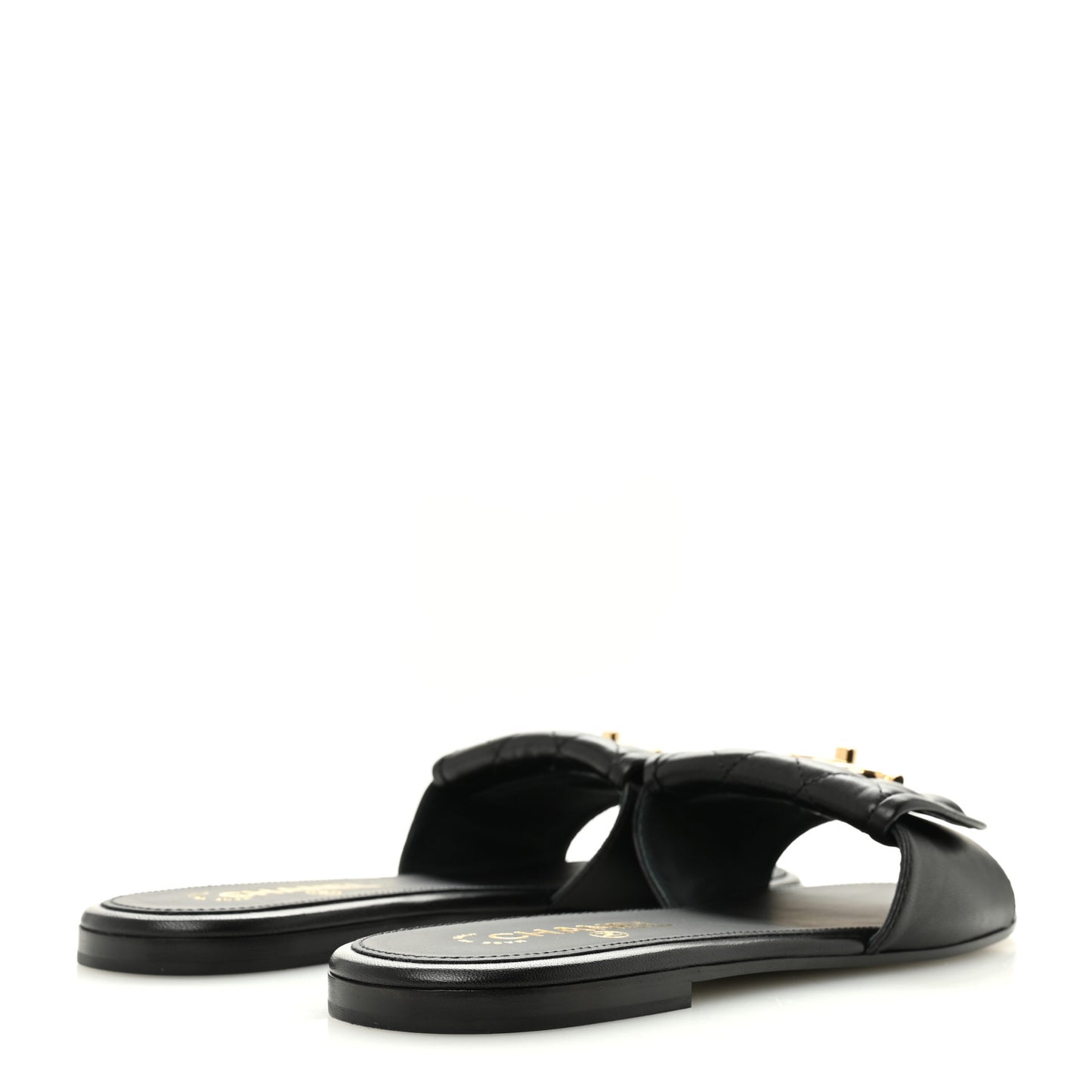 Lambskin Quilted Turnlock Flat Mules 39 Black 39.5 Black