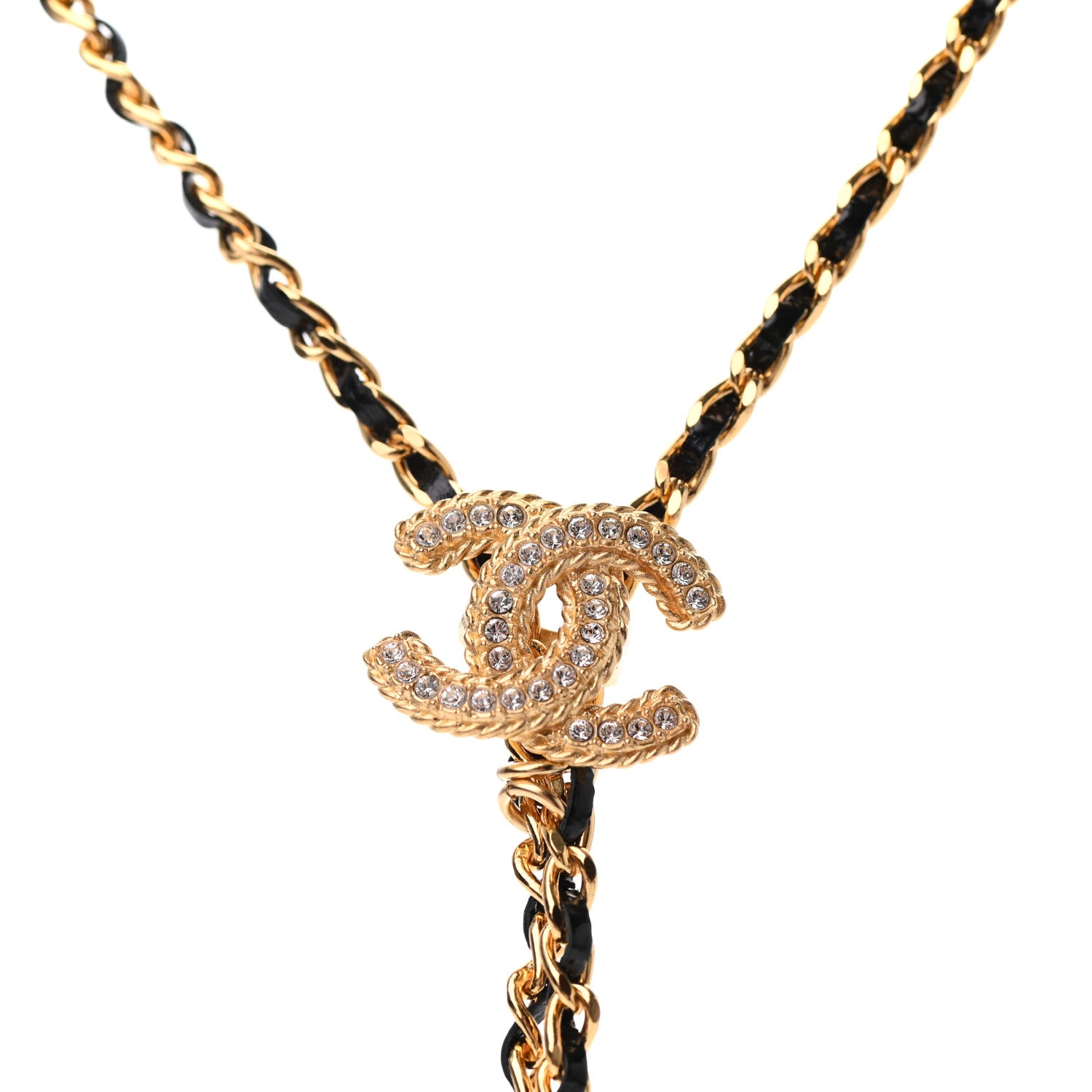 Chanel Lambskin Crystal Pearl Logo CC Double Strand Necklace Gold White Black 3 of 5