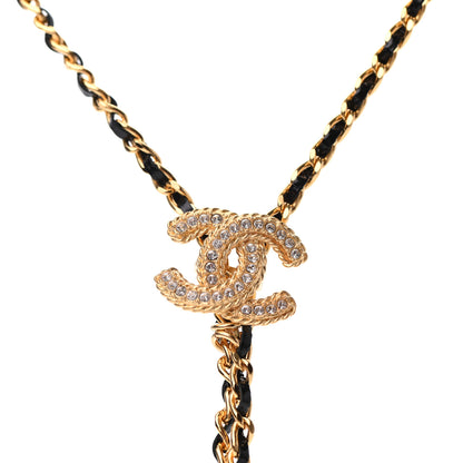 Chanel Lambskin Crystal Pearl Logo CC Double Strand Necklace Gold White Black 3 of 5