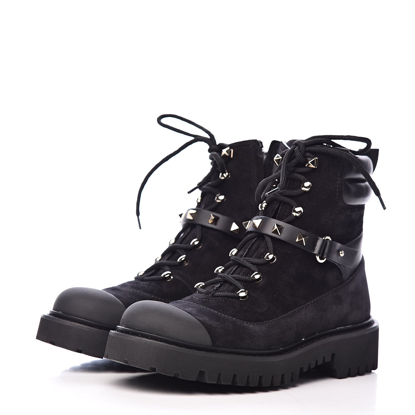 Suede Cap Toe Rockstud Combat Boots 37 Black