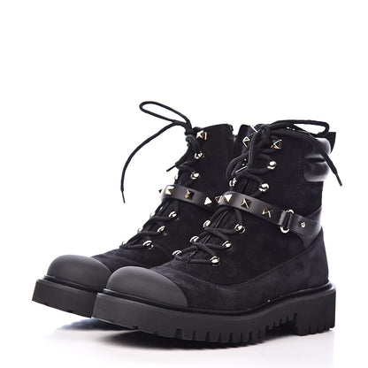 Valentino Garavani Suede Cap Toe Rockstud Combat Boots 37 Black 3 of 11
