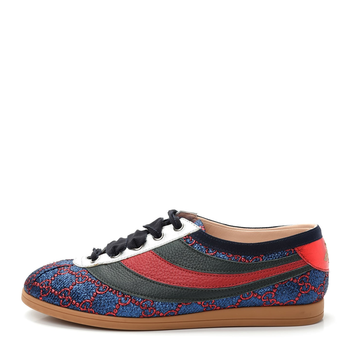 Lurex Calfskin Web GG Monogram Womens Falacer Sneakers 37 Iridescent Blue Iridescent Red Silver