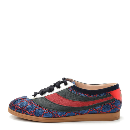Gucci Lurex Calfskin Web GG Monogram Womens Falacer Sneakers 37 Iridescent Blue Iridescent Red Silver 1 of 11