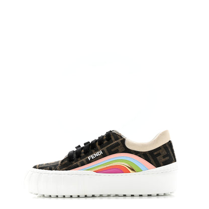 Fendi Fabric Jacquard FF Rainbow Womens Fendi Force Low-Top Sneakers 37 Tobacco Black White Multicolor 1 of 12