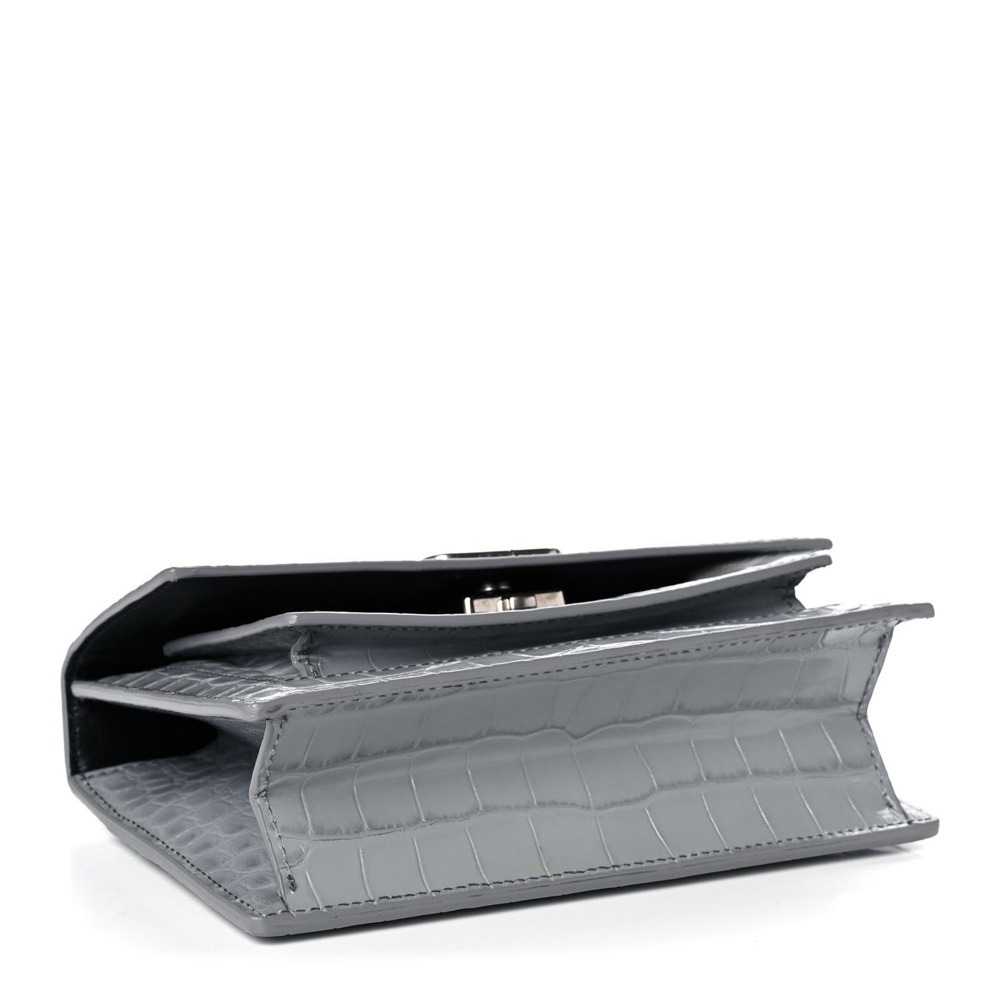 Shiny Calfskin Crocodile Embossed XS Sharp Top Handle Bag Balenciaga Grey