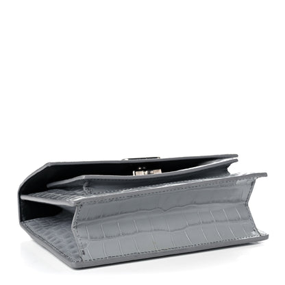 Balenciaga Shiny Calfskin Crocodile Embossed XS Sharp Top Handle Bag Balenciaga Grey 4 of 13